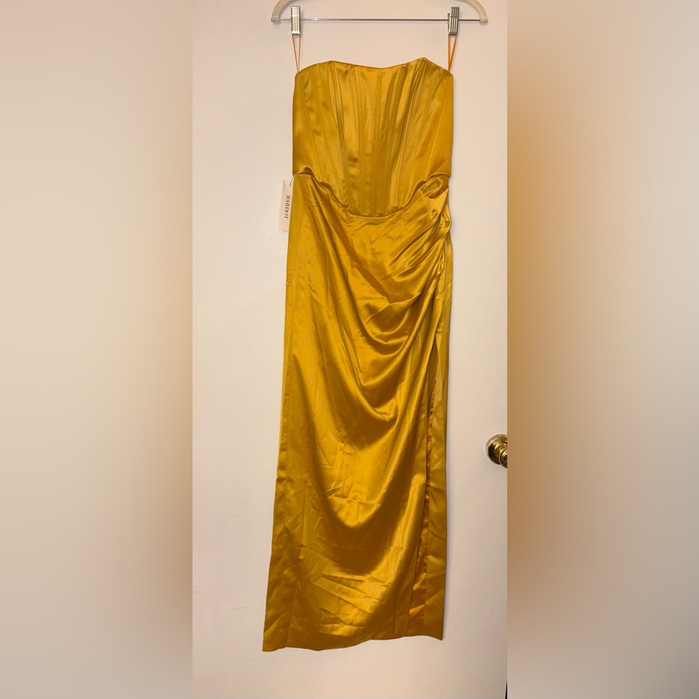 Bardot Everlasting Satin Marigold Midi Dress Size 6